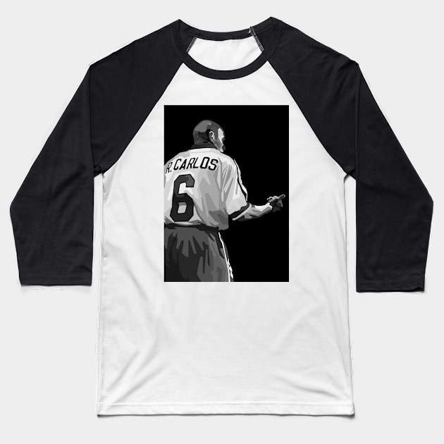 Roberto Carlos Legendary Brazil Black And White Art Baseball T-Shirt by Ken Asahvey